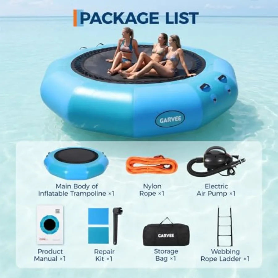 Blue 12Ft Lake Water Trampoline For Adults With Electric Pump And Rope Ladder