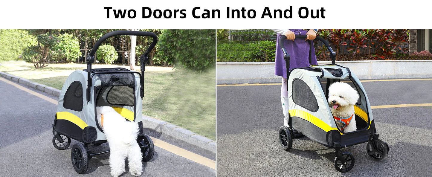 Premium 4 Wheel Dog Stroller Pram Foldable Cart for Small Medium Large Dogs