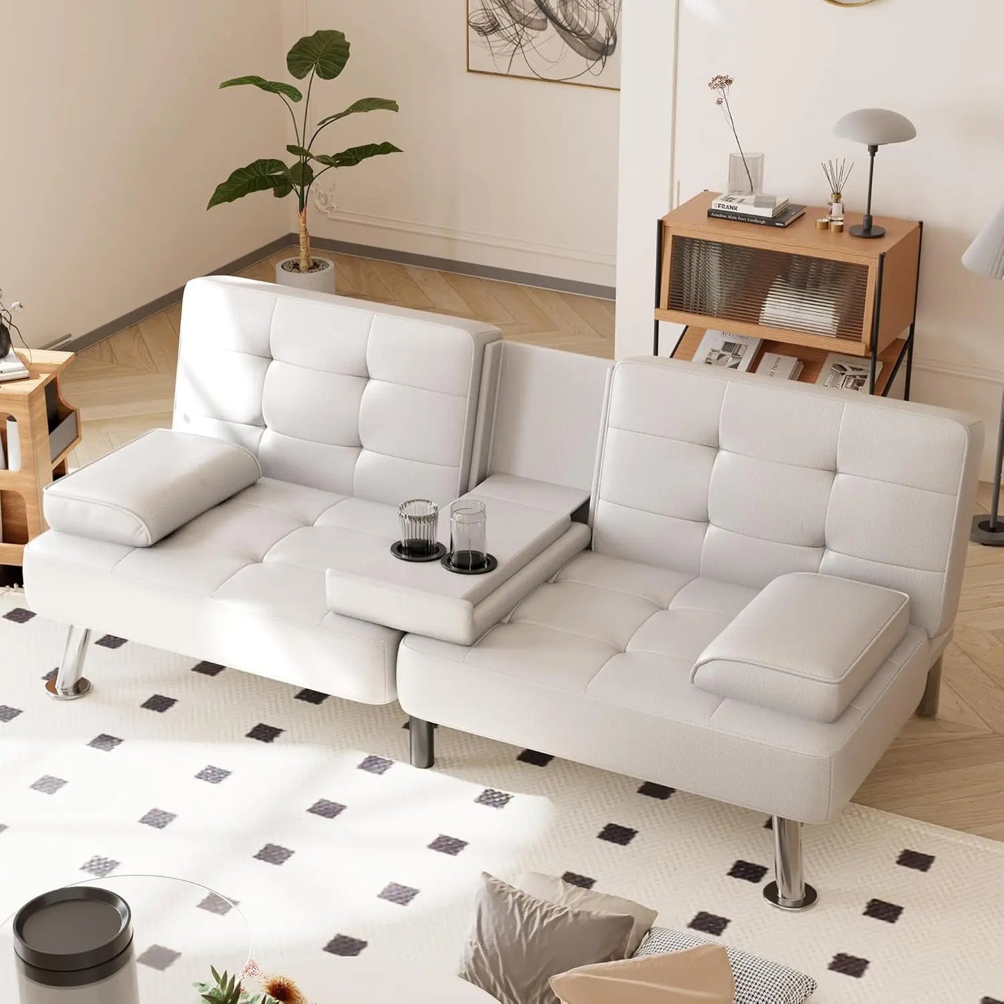 Folding Futon Sofa Bed Sleeper Couch Faux Leather Loveseat