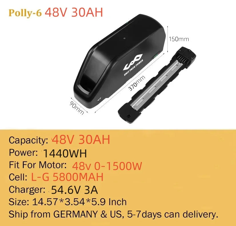 Polly Hailong Ebike Battery 36V 48V 52V 20Ah 18650