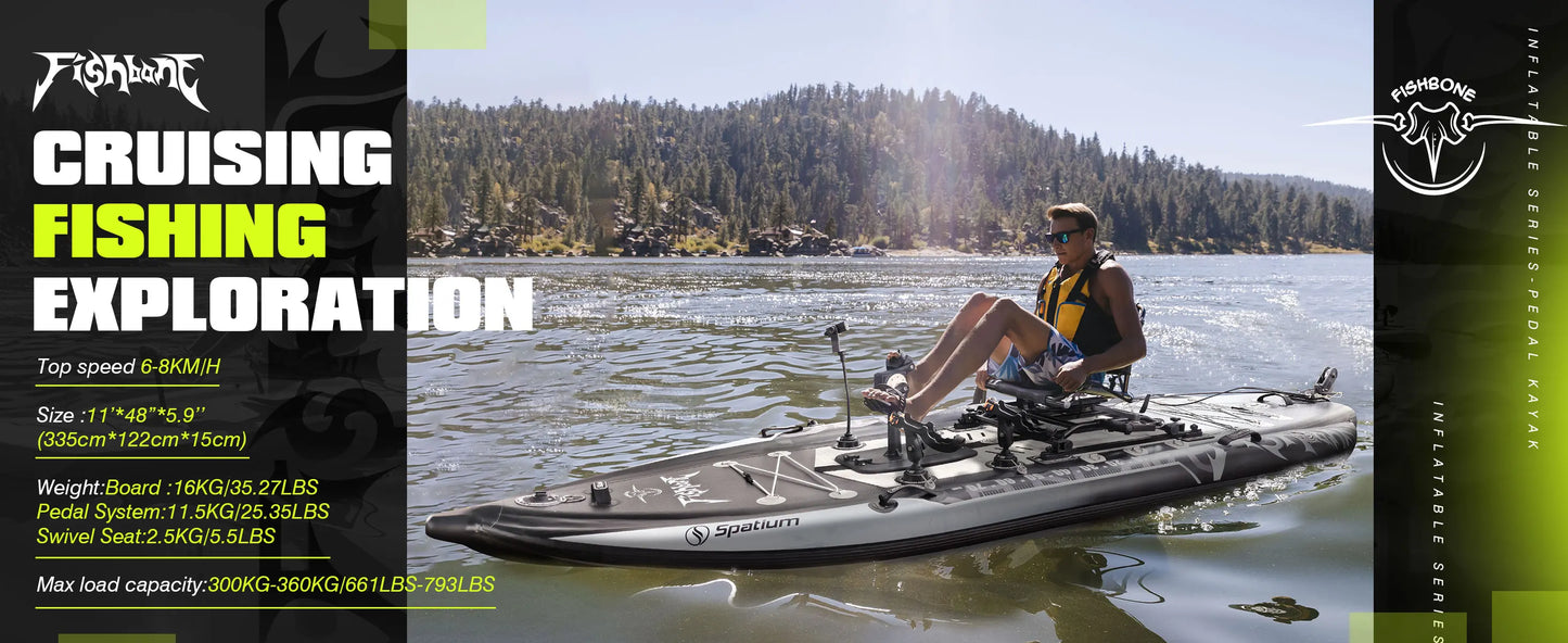 Spatium Fishing Kayak With Pedal Drive Sit On Top 11ft 660lb Capacity