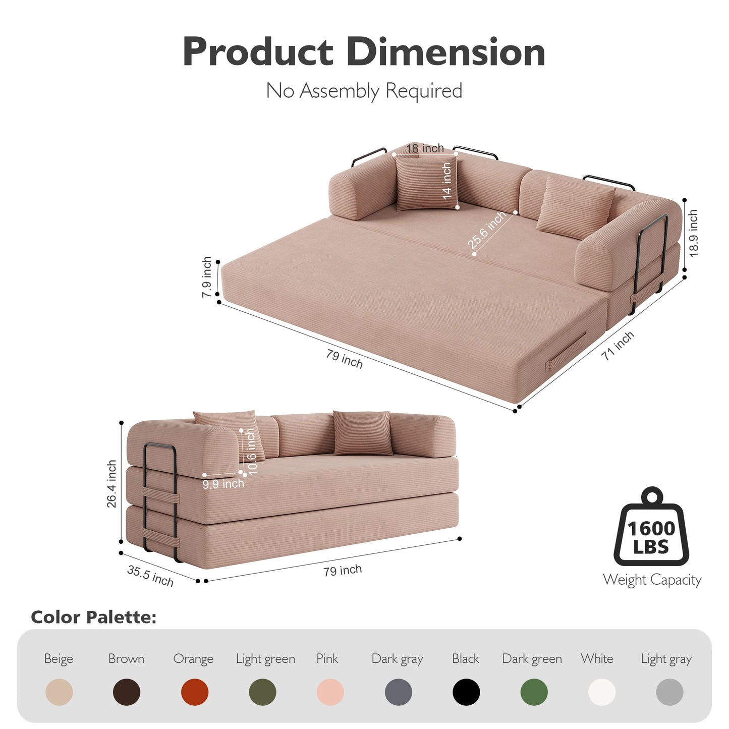 Convertible Floor Sofa Bed With Fixed Shape Frame 5 In 1 Living Room Sofa