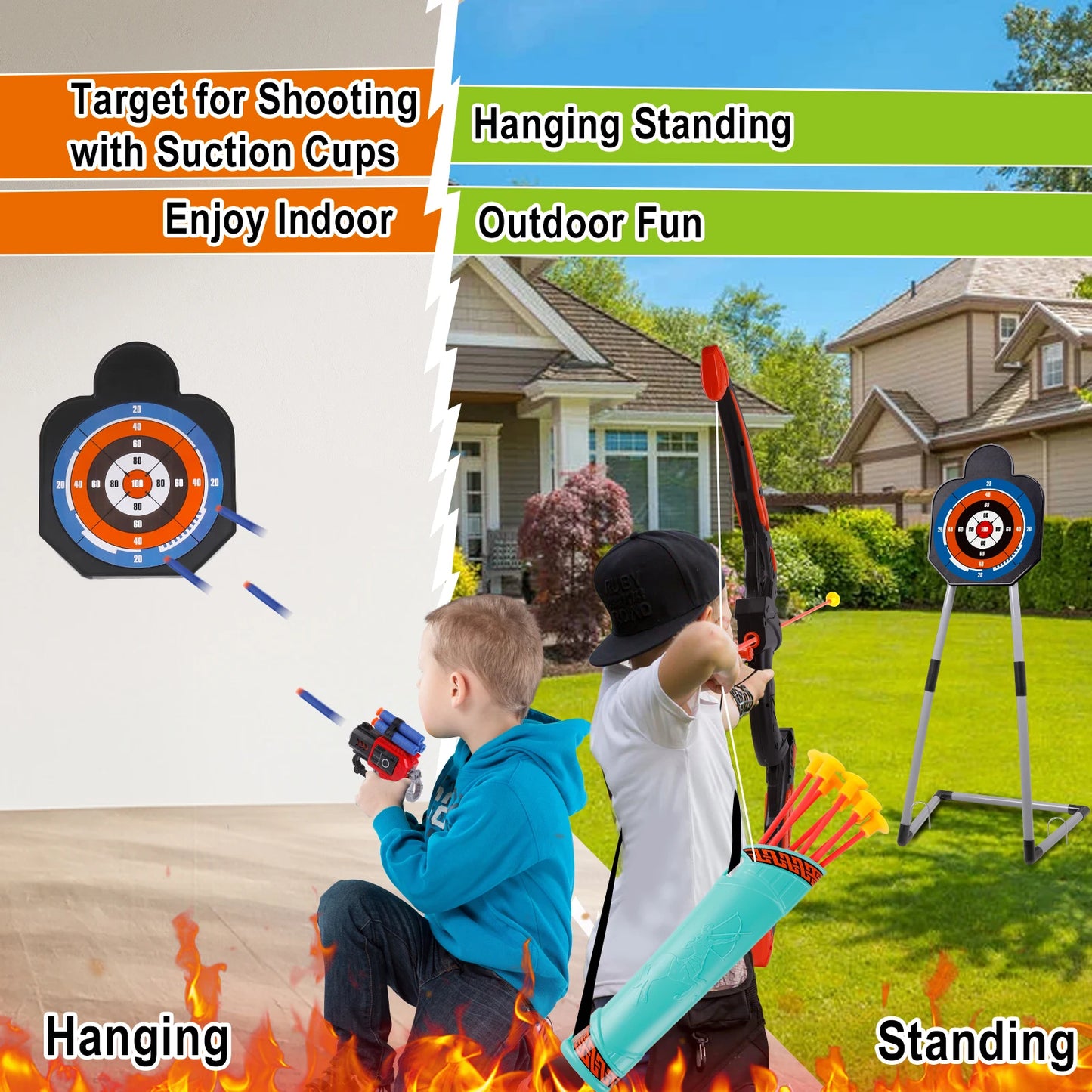 LED Light Up Bow and Arrow Set With Foam Dart Guns for Kids 5 6 7 8 9