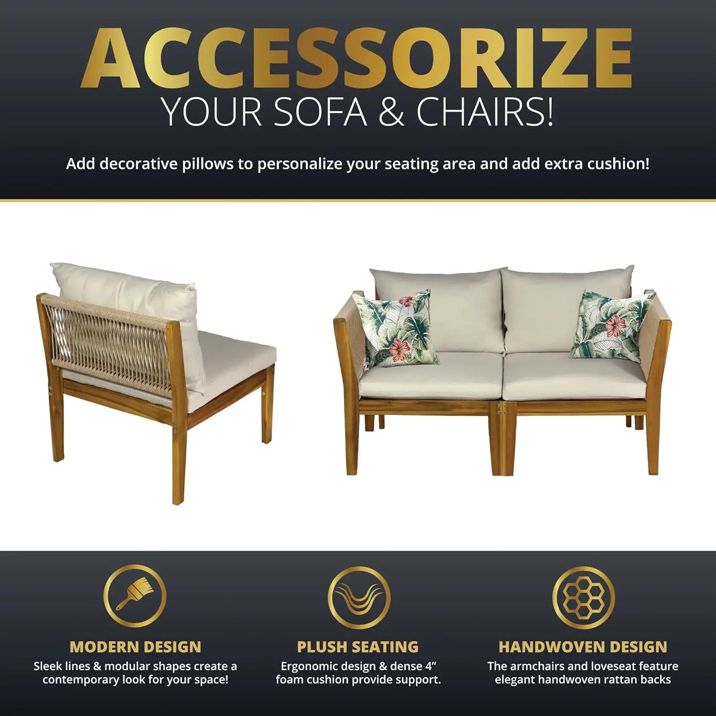 Steven 5 Piece Acacia Wood Outdoor Patio Furniture Set With Cushions