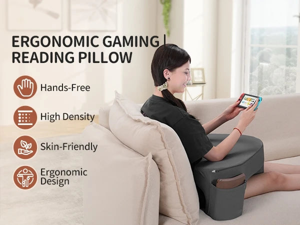 Gaming Reading Pillow Ergonomic Soft Memory Foam Three Legs Bed Arm Rest Pillow for Couch Car Floor Grey