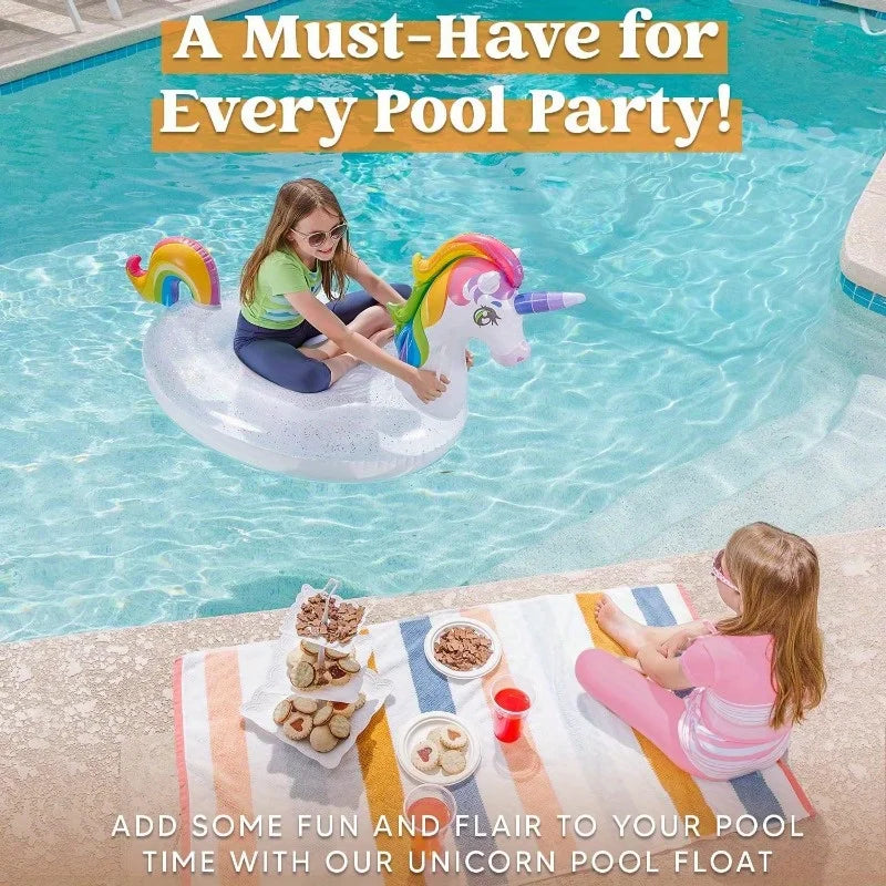Joyfy Rainbow Unicorn Pool Float Inflatable Floaty With Glitter