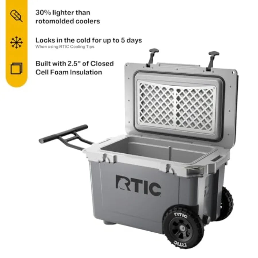 52 Quart Ultra Light Wheeled Hard Cooler Insulated Ice Chest for Beach Picnic