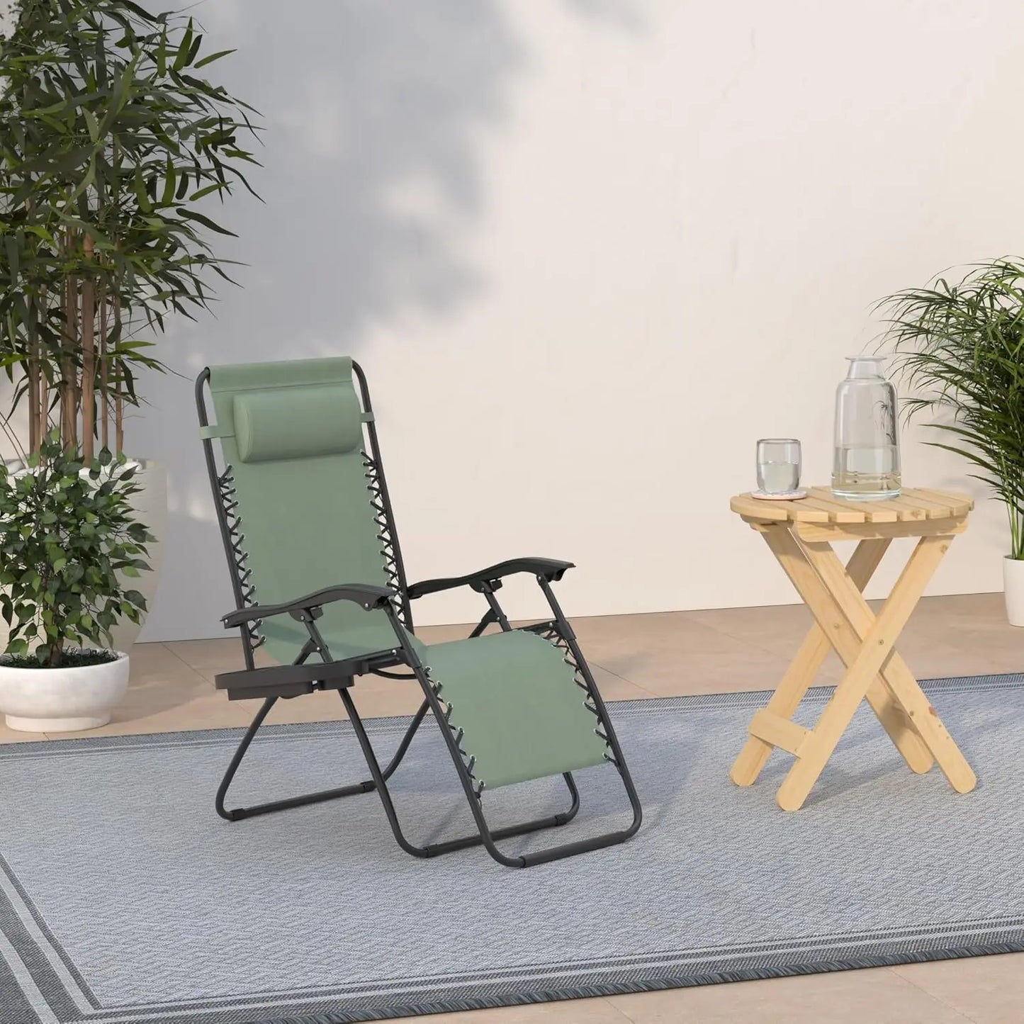 Set Of 2 Adjustable Zero Gravity Lounge Chairs Sage Green