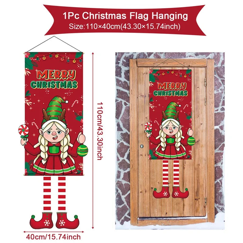 2025 Christmas Hanging Flag Banner For Door Decorations