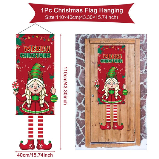 2025 Christmas Hanging Flag Banner For Door Decorations
