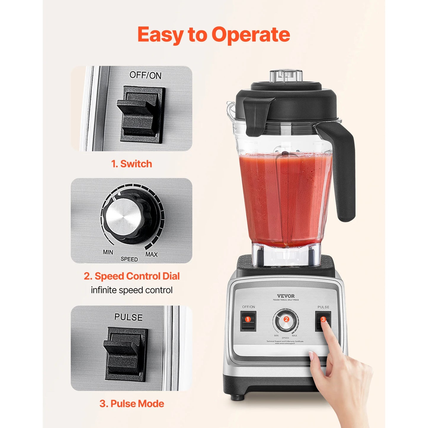 Vevor 1400W Professional Blender for Smoothies Multi-Functional Food Processing Kitchen Appliance