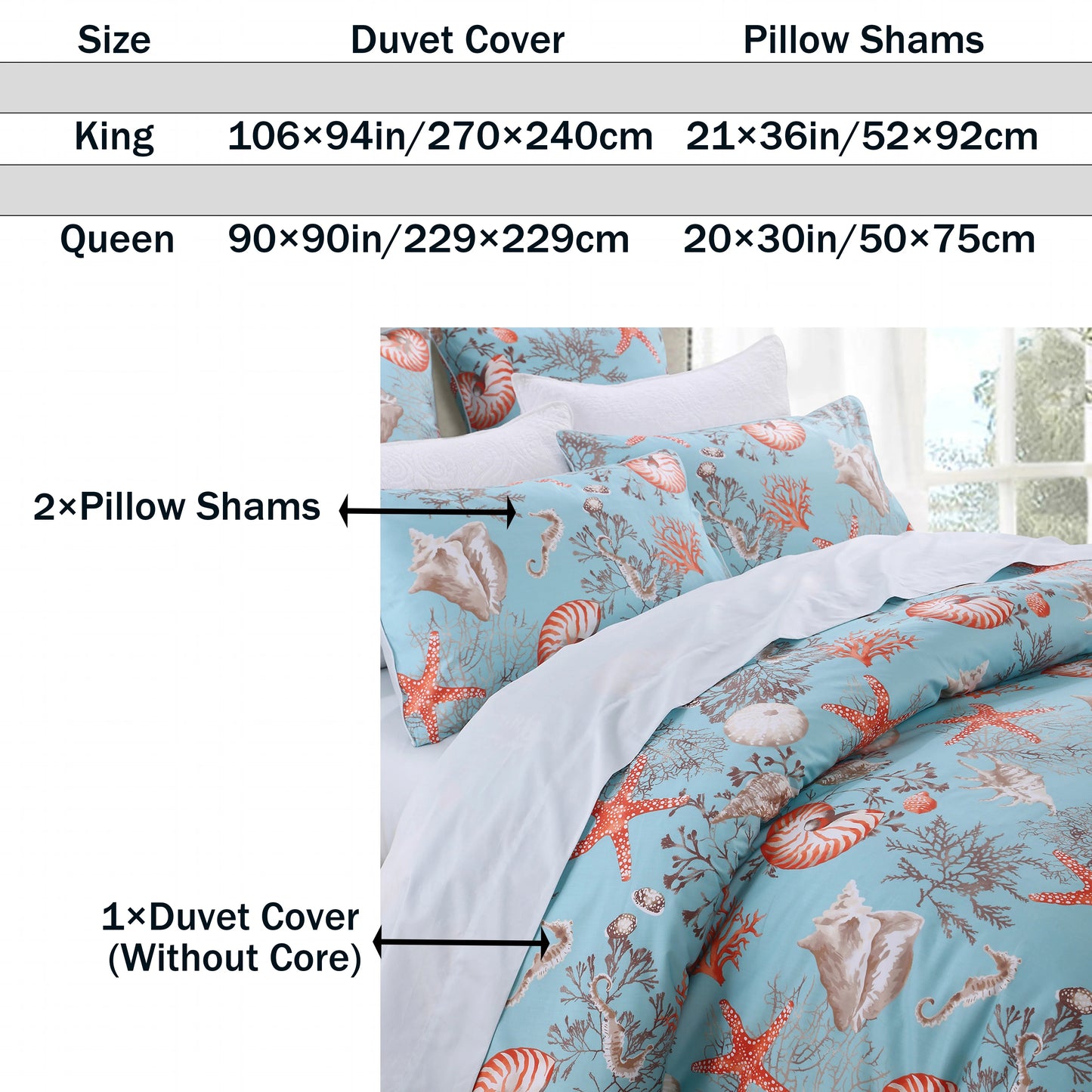 3Pc 600TC Egyptian Cotton Duvet Cover Underwater Theme