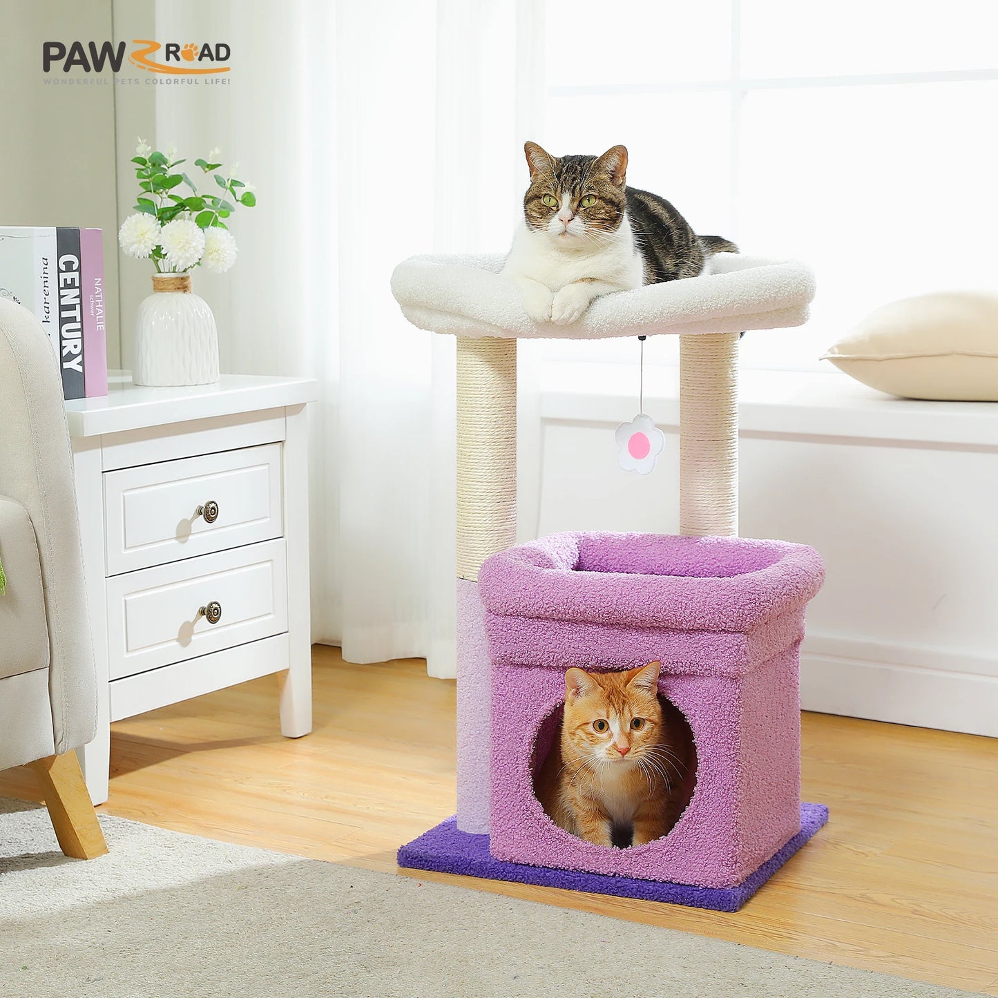 Double Tier Cat Tree Tower With Cozy Condo And Wide Perch For 1 To 2 Indoor Cats