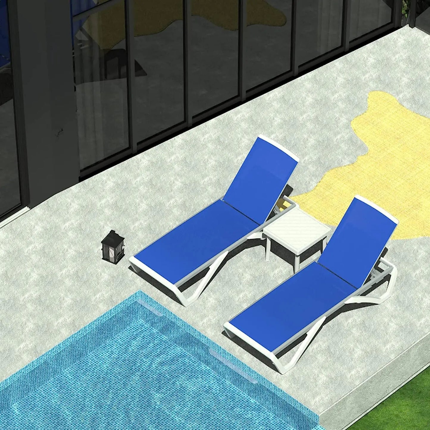 5 Position Aluminum Outdoor Lounge Chair Set Of 3 With Wheels All Weather
