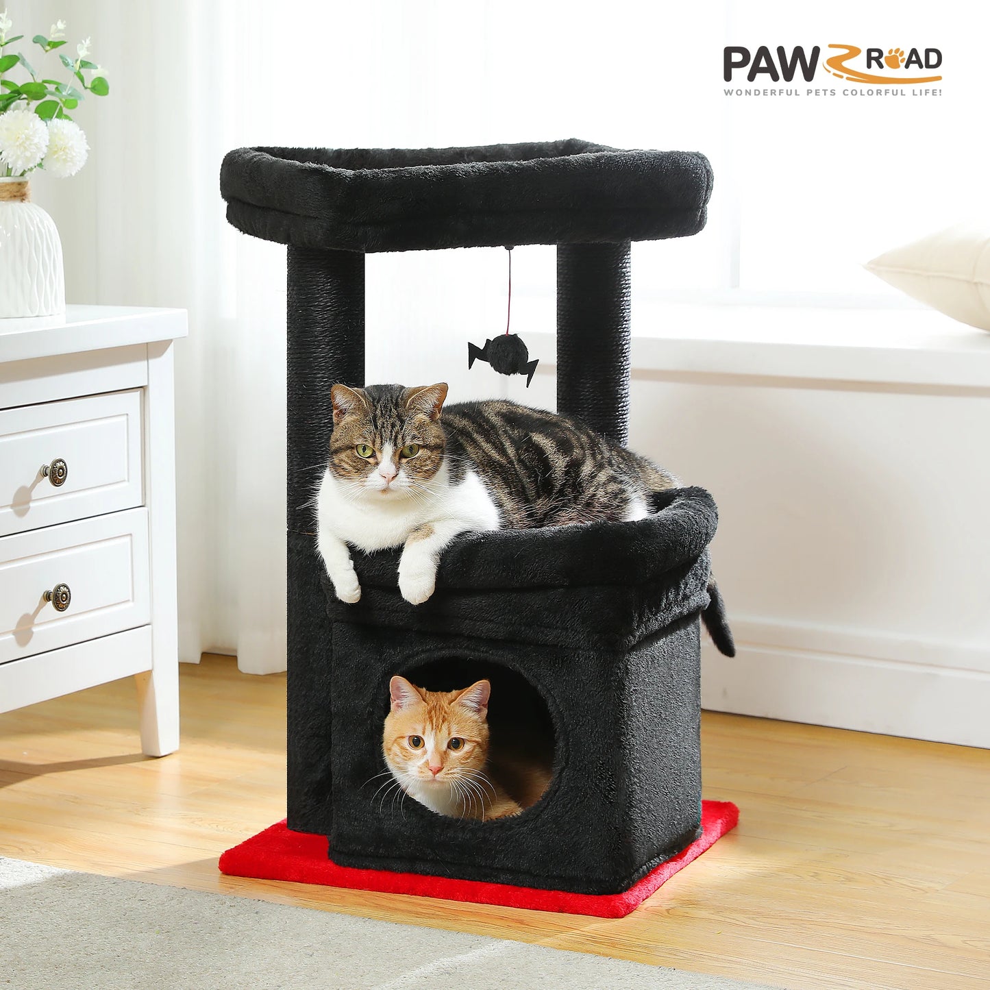 Double Tier Cat Tree Tower With Cozy Condo And Wide Perch For 1 To 2 Indoor Cats