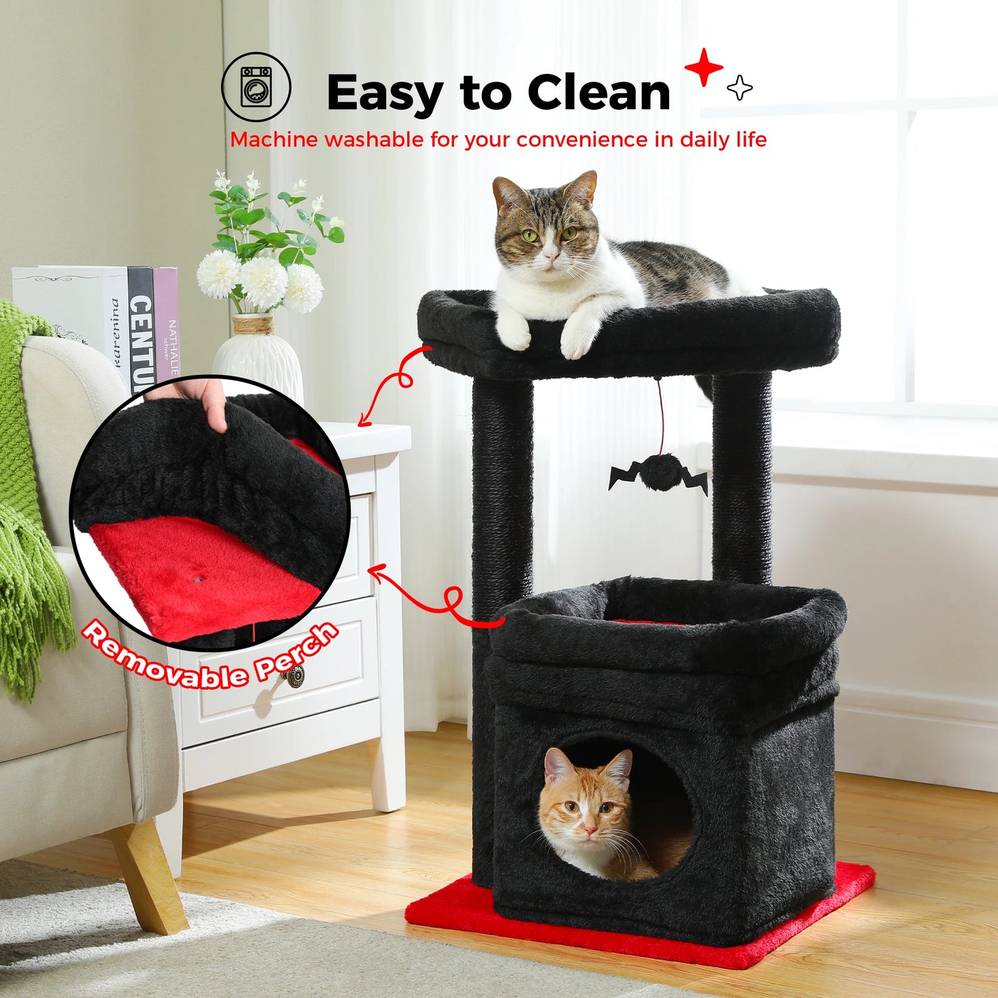 Double Tier Cat Tree Tower With Cozy Condo And Wide Perch For 1 To 2 Indoor Cats