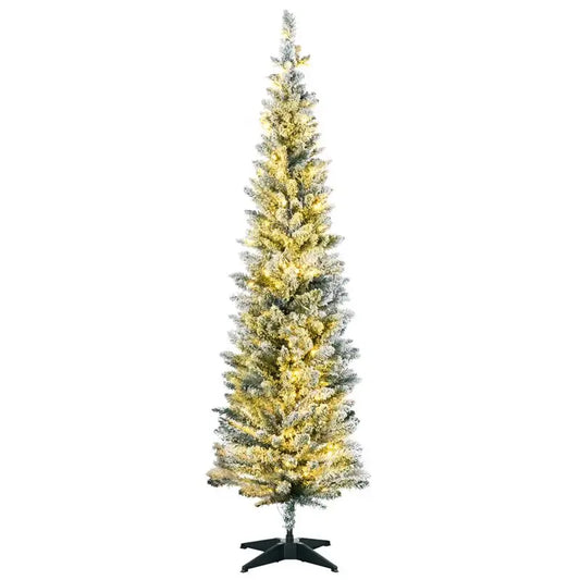 HOMCOM 6 Ft Tall Pre Lit Slim Noble Fir Christmas Tree LED