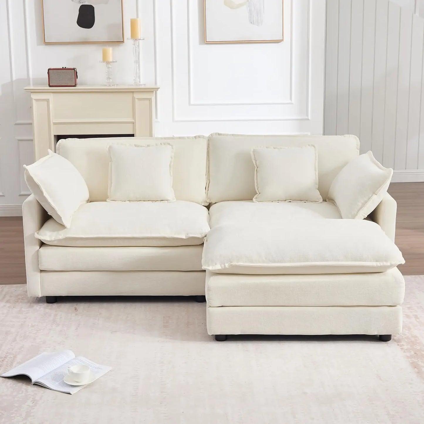 70 Inch Modular Sectional Sofa Modern L Shaped Cloud Couch 3 Seater With Ottoman