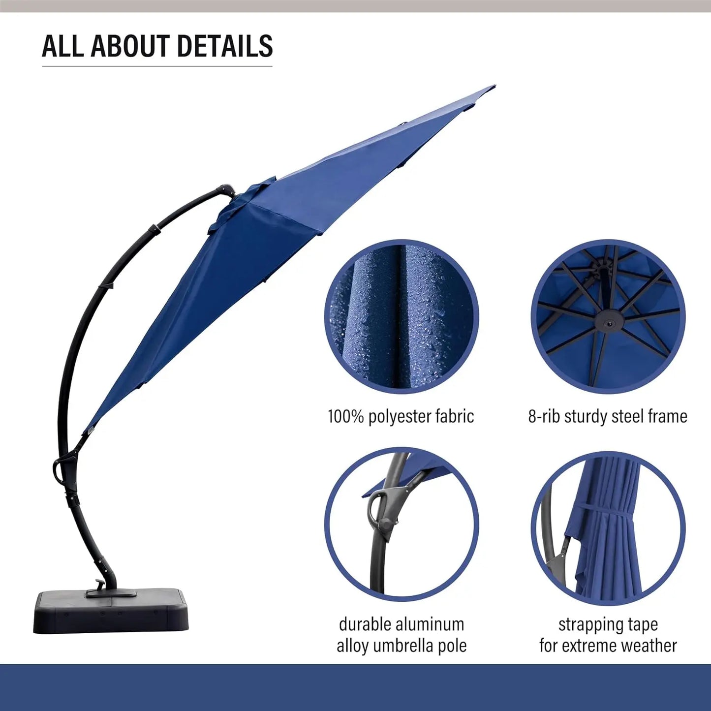 11Ft Aluminum Cantilever Patio Umbrella With Base Included For Outdoor Shade