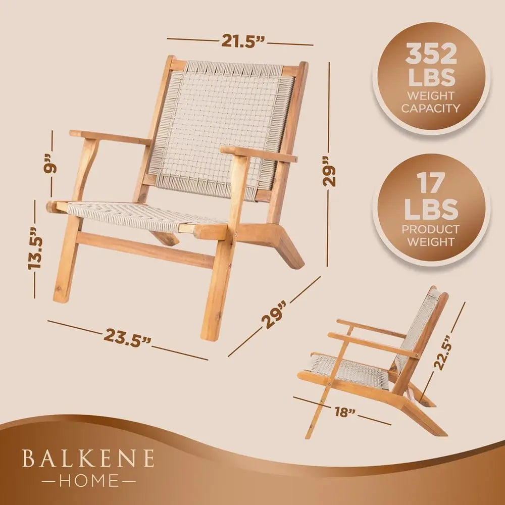 Natural Stain Acacia Wood Outdoor Armchair With Hand Woven Seat Century Design