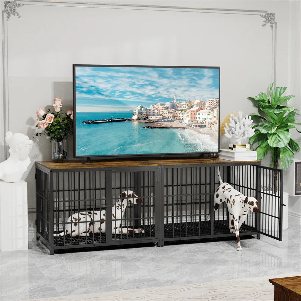 Large Wooden Dog Crate End Table Style Elevated Kennel With 3 Doors