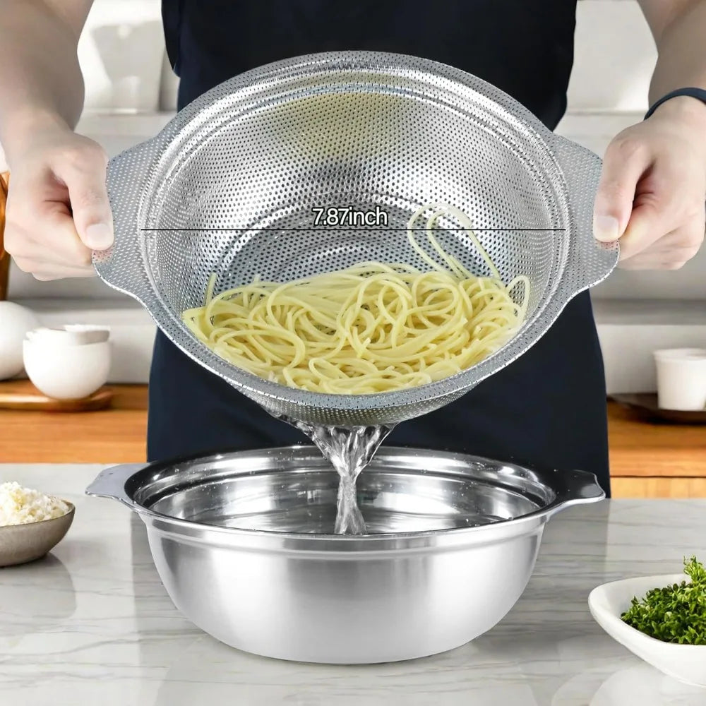 Stainless Steel Colander 2.5Qt Rice Washer And Mixing Bowl