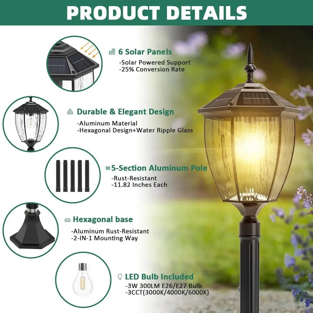 Kaqur 79 Inch Outdoor Lamp Post Light Dusk to Dawn Black 3000K 4000K 6000K
