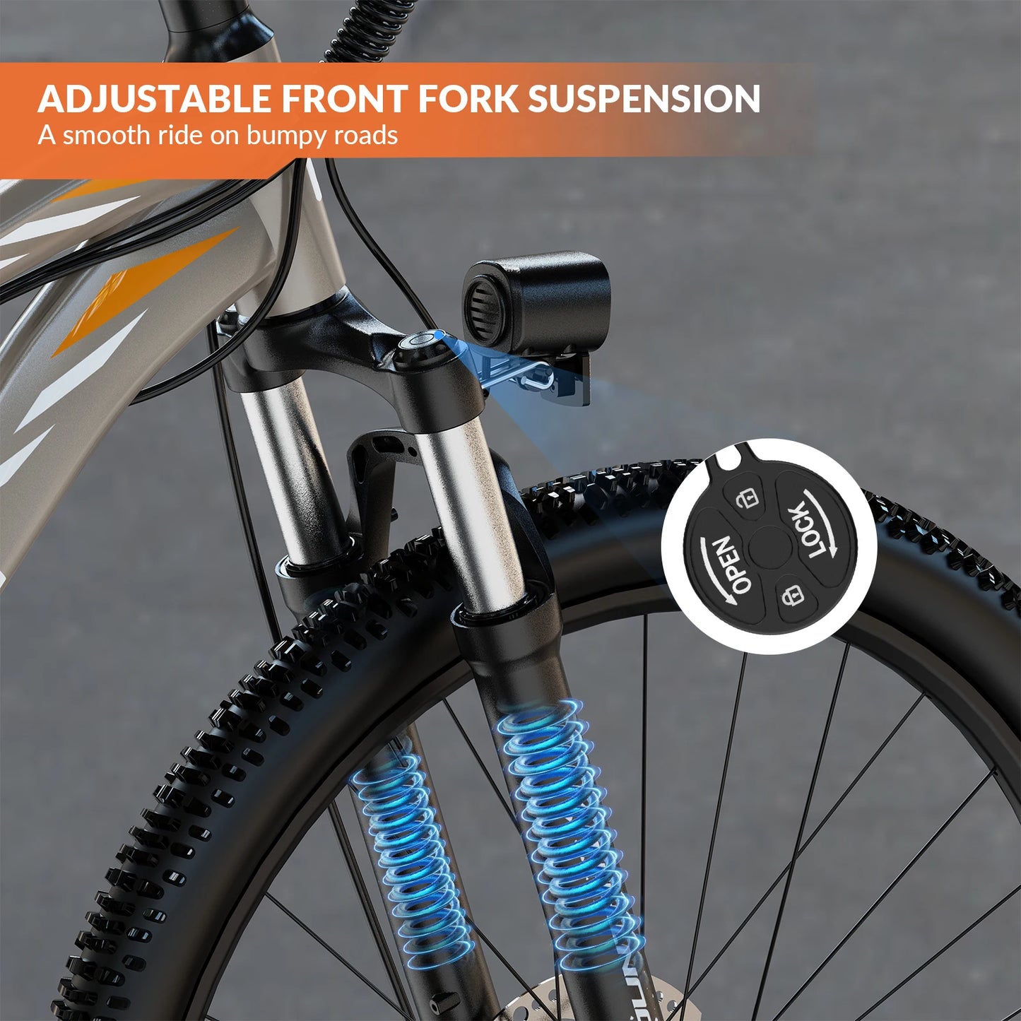 5th Wheel AB17 Electric Bike 700W Peak Motor 23 Mph Max Speed Suspension Gray