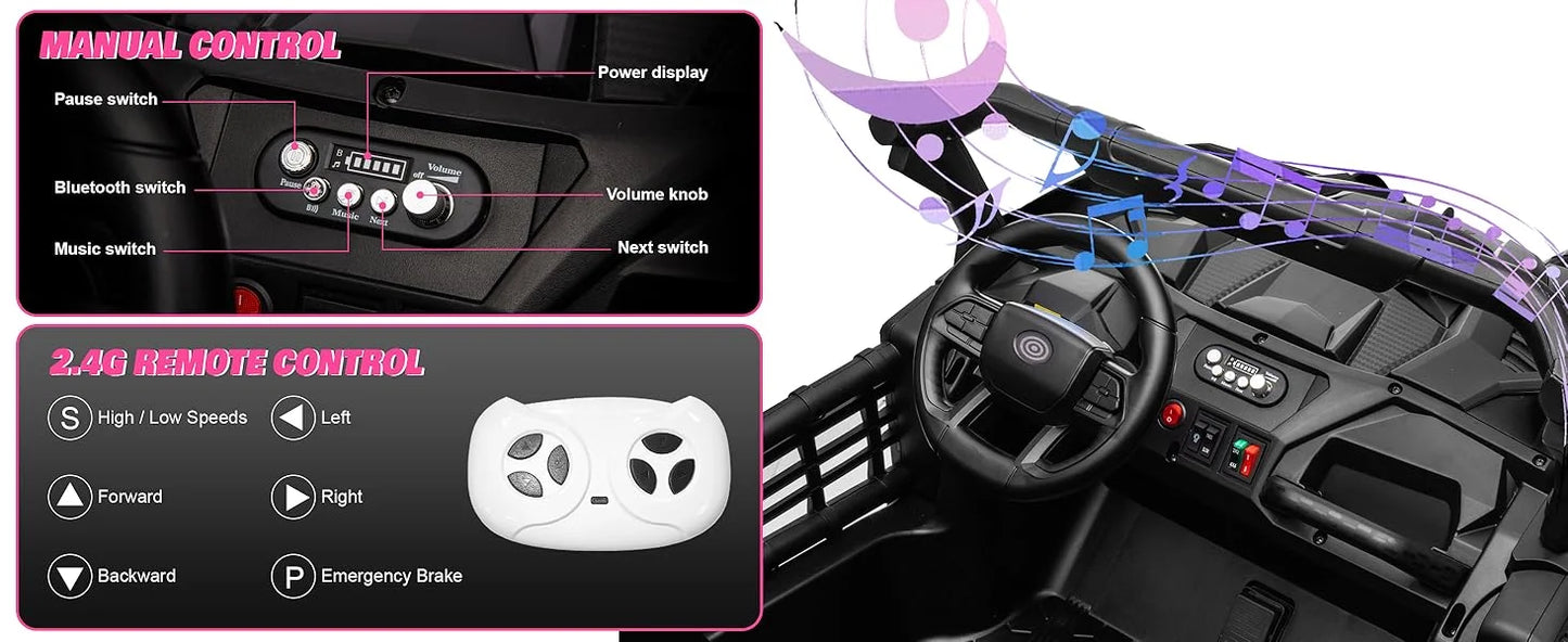 24V Two Seater Ride On Car For Kids With 3 Speed Remote 2WD 4WD Switchable UTV