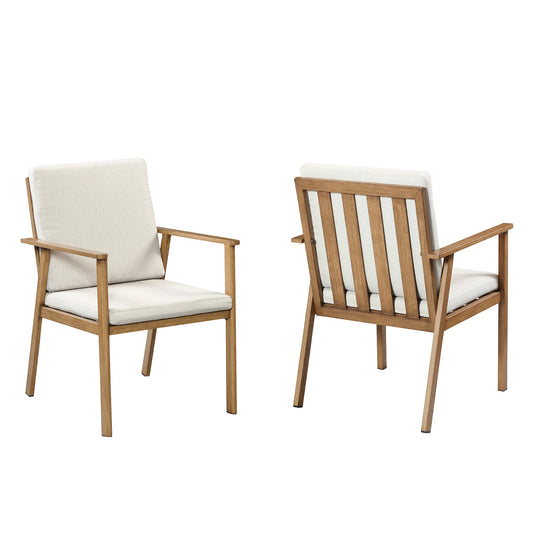 SeeHill Outdoor Patio Dining Chair Set 2 Cushions Aluminum Teak Garden Furniture