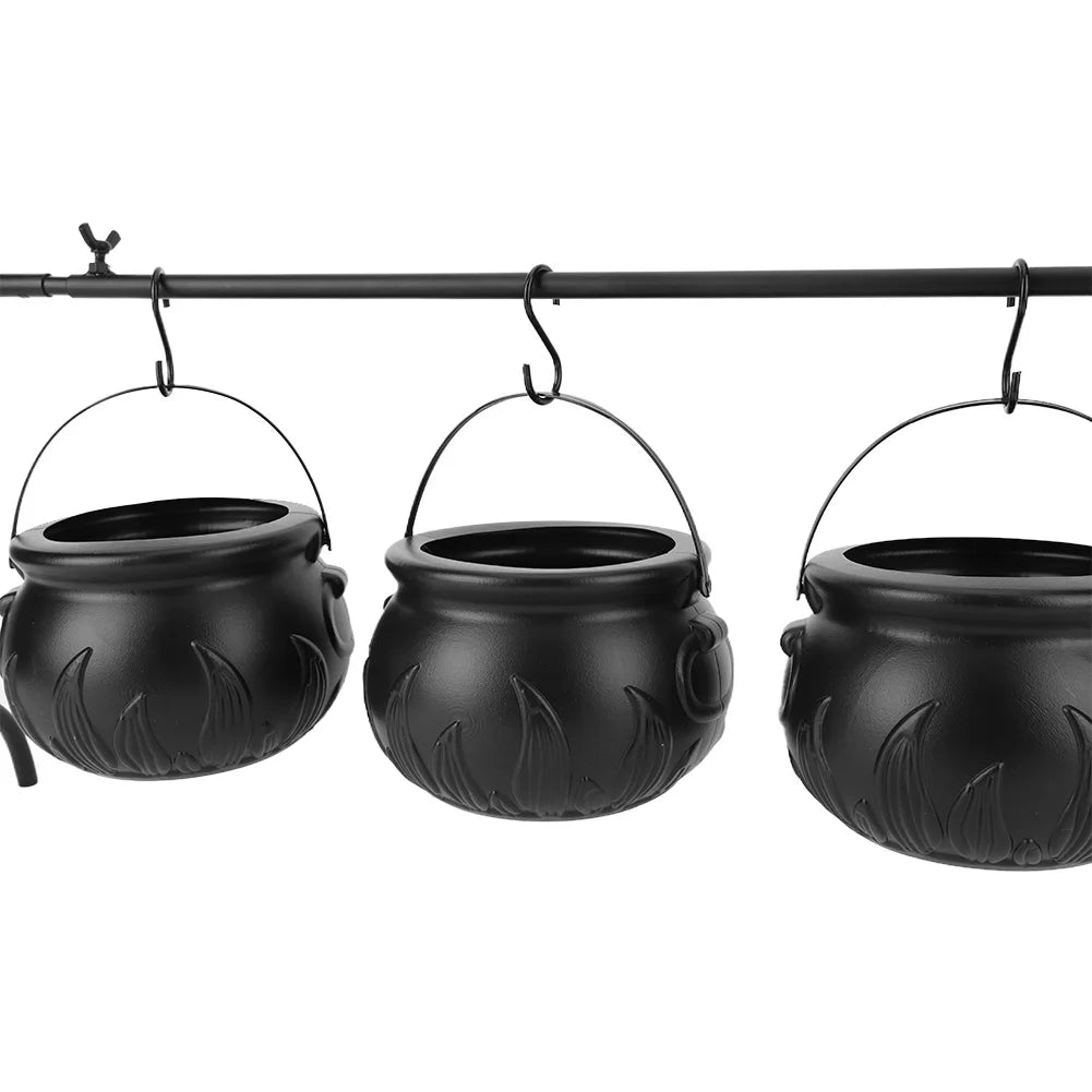 3 Pack Black Plastic Cauldrons For Halloween Decor