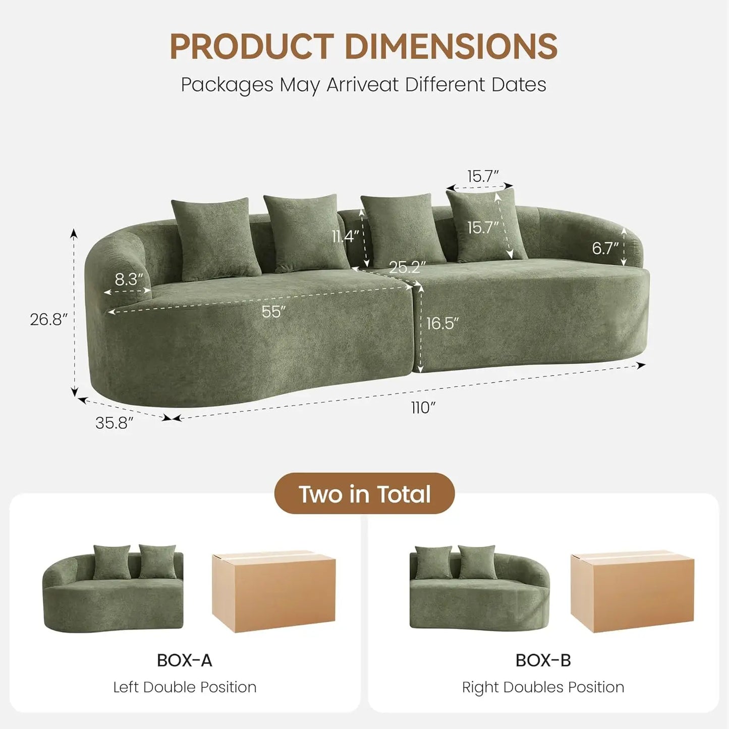 110 Inch 4 Seater Sofa Couch Modern Oversized Curved Cloud Chenille Sectional