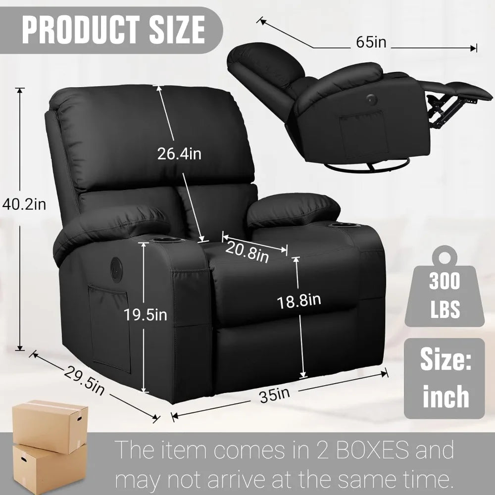 Massage Rocker Recliner Chair Vibration And Heat 360 Degree Swivel Faux Leather