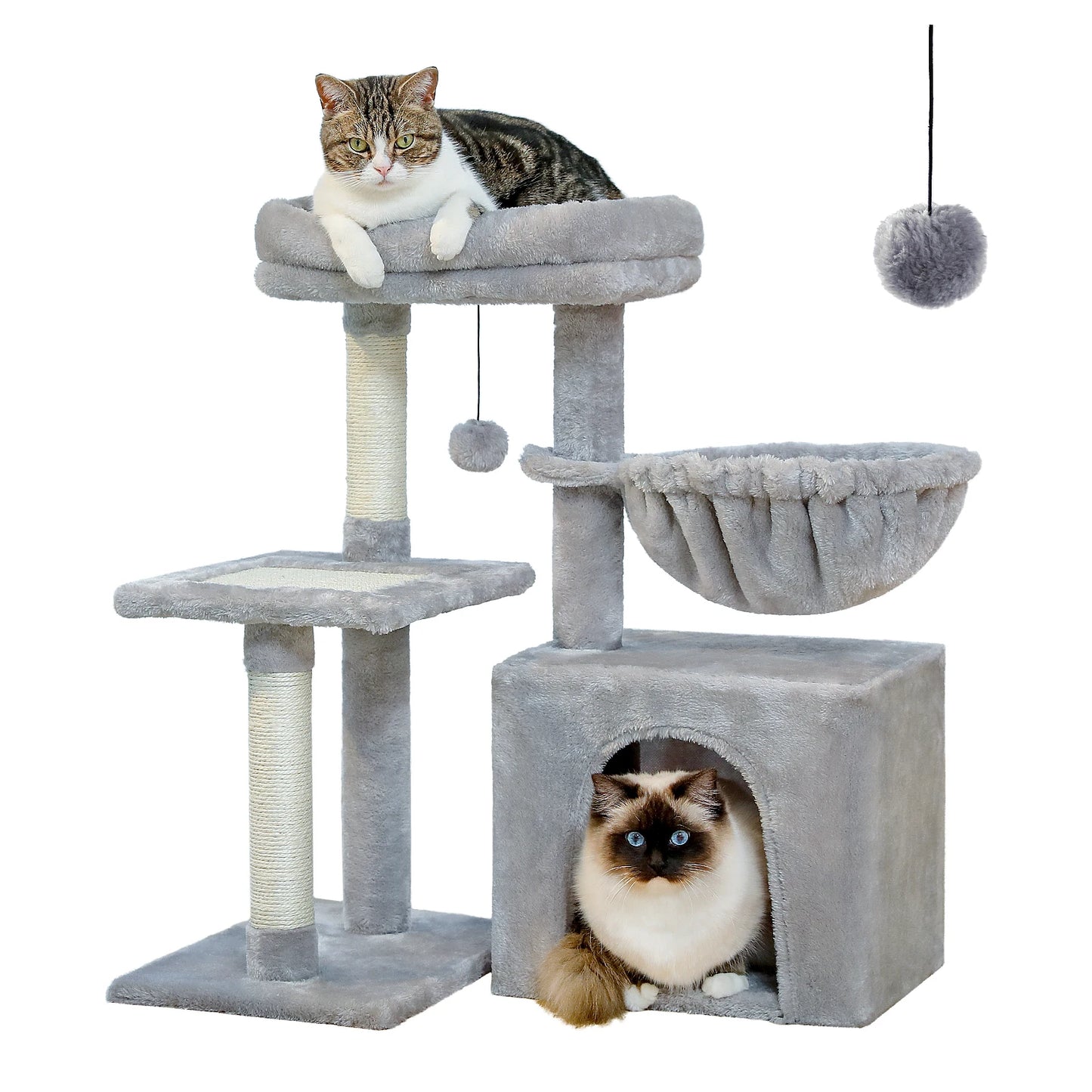 Grey Cat Tree Tower For Indoor Cats Two Styles With Hammock