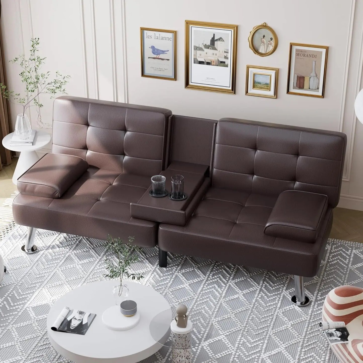 Folding Futon Sofa Bed Sleeper Couch Faux Leather Loveseat