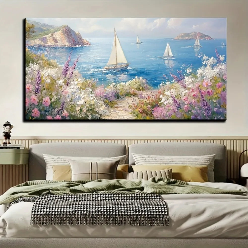 Large Mural Canvas Painting Modern Aesthetic Home Decor Pine Wood Frame
