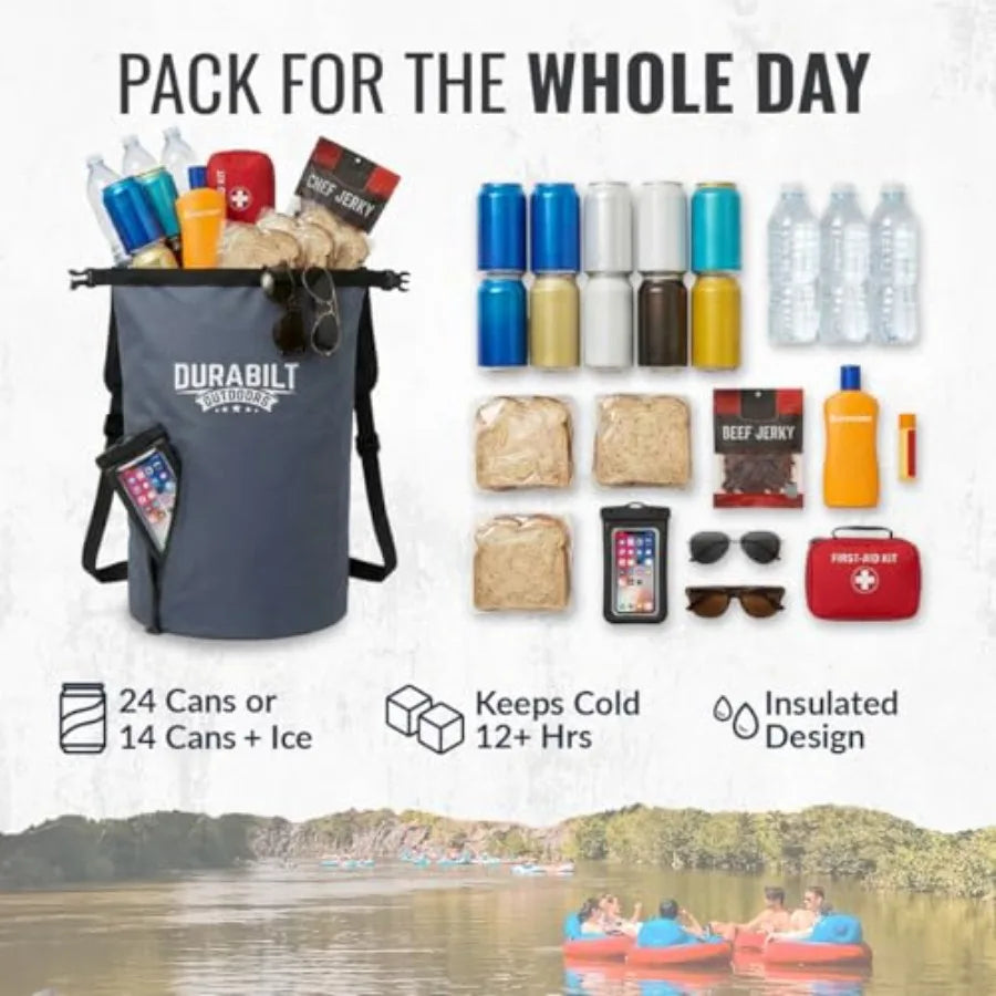 Backpack Cooler Insulated Waterproof 24 Cans Leak Proof Soft Sided Roll Top Sack