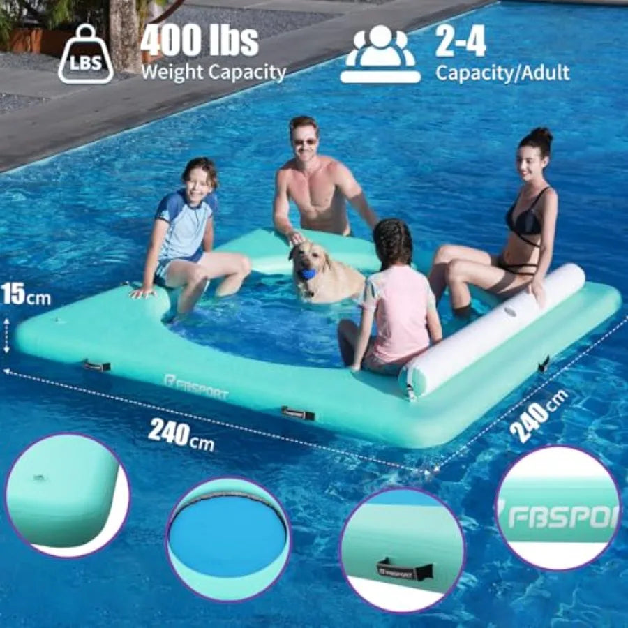 Inflatable Round Water Hammock For Adults With Cupholder And Ladder Blue Float