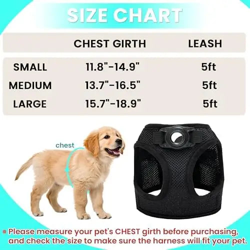 Small Dog Harness AirTag Set With Reflective Leash For Safe And Easy Walking