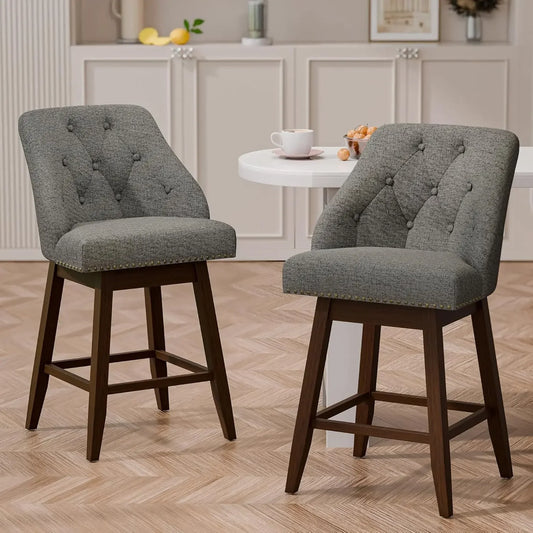Modern Swivel Bar Stools Tufted Back 26 Inch Counter Height