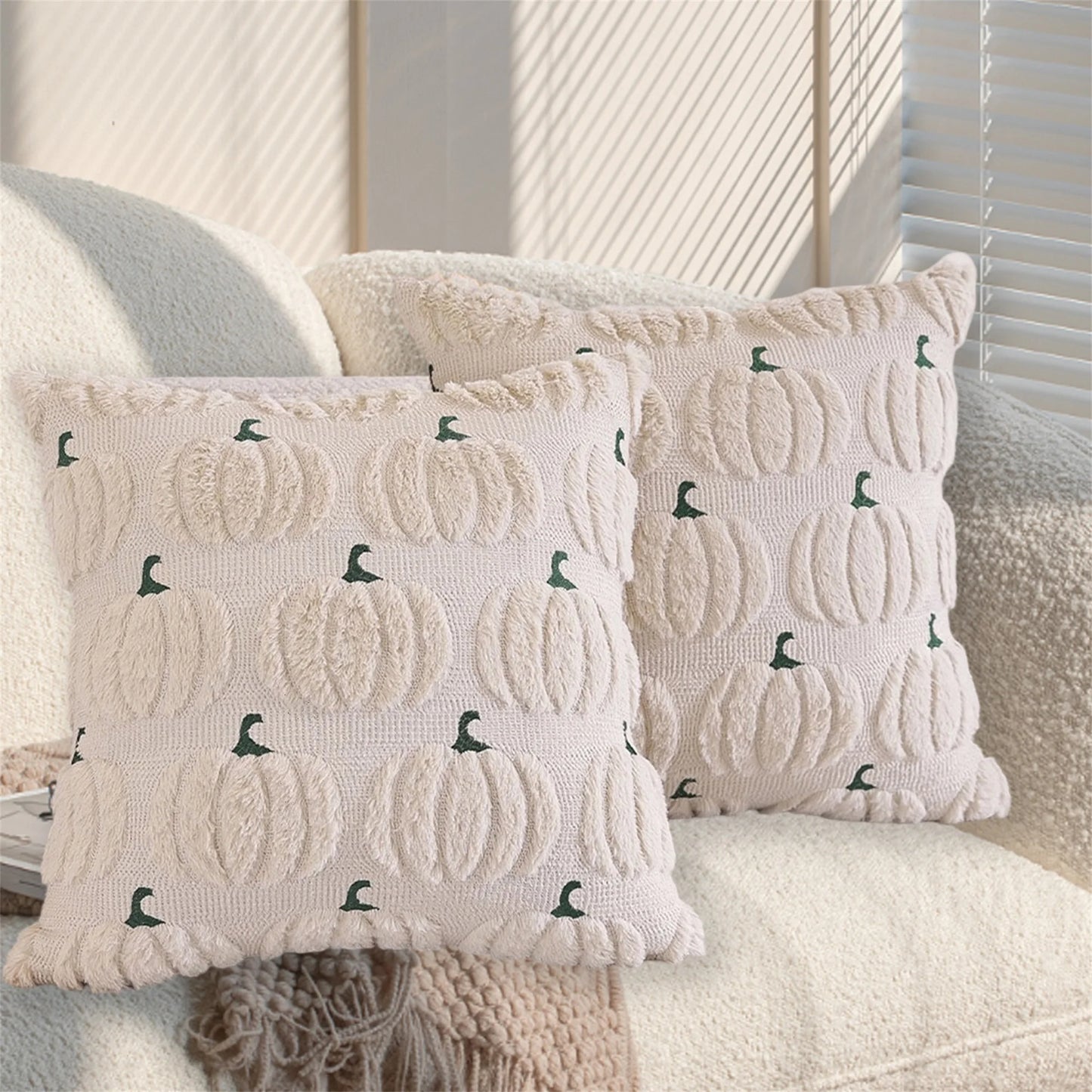 Spooky Halloween Pillowcase With Fuzzy Pumpkin Jacquard
