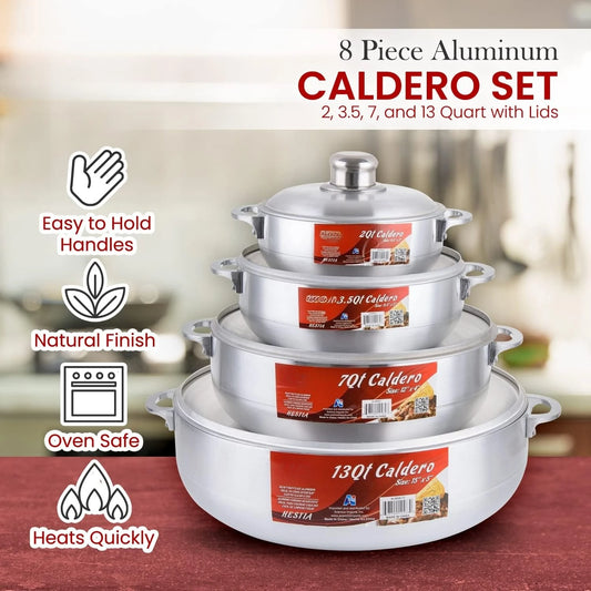 8 Piece Aluminum Caldero Set Durable Nonstick Stock Pots with Lids Versatile Dutch Oven Cookware for Everyday Home Cooking