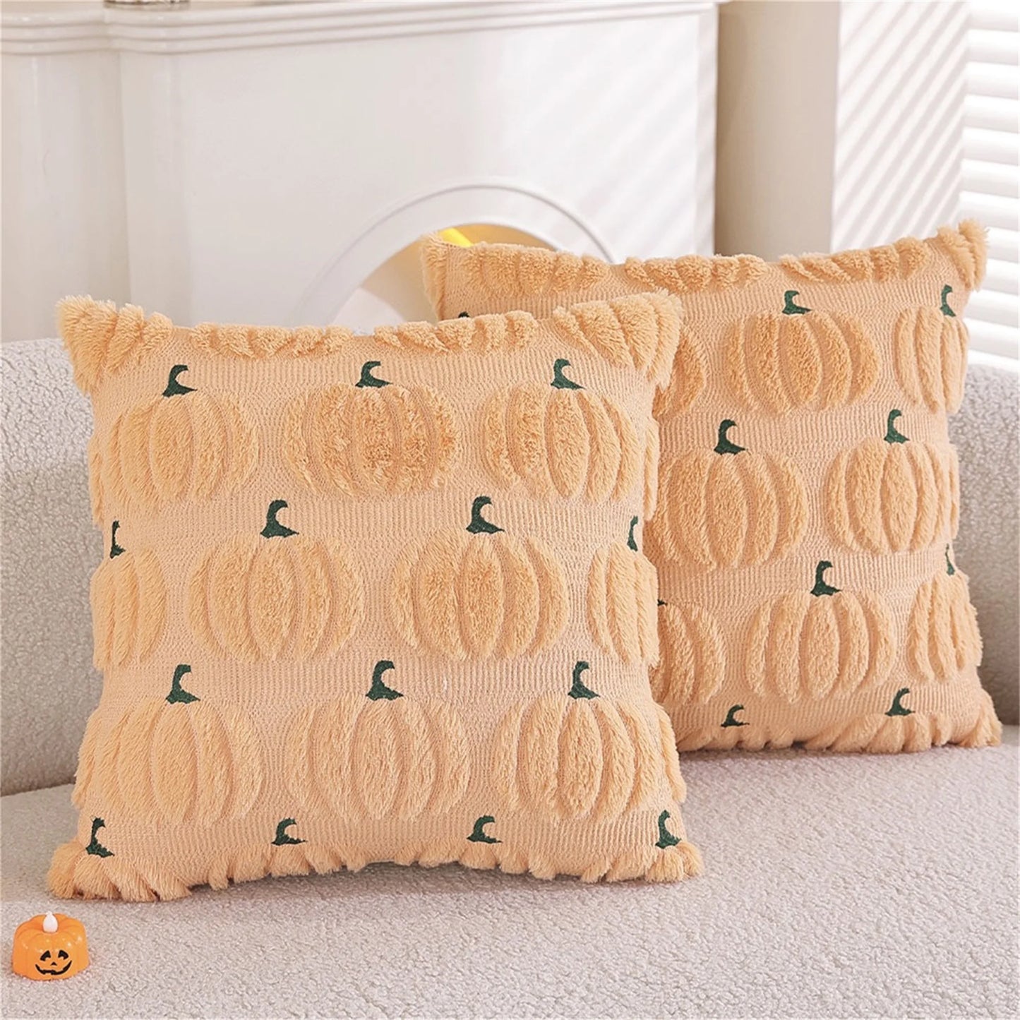 Spooky Halloween Pillowcase With Fuzzy Pumpkin Jacquard