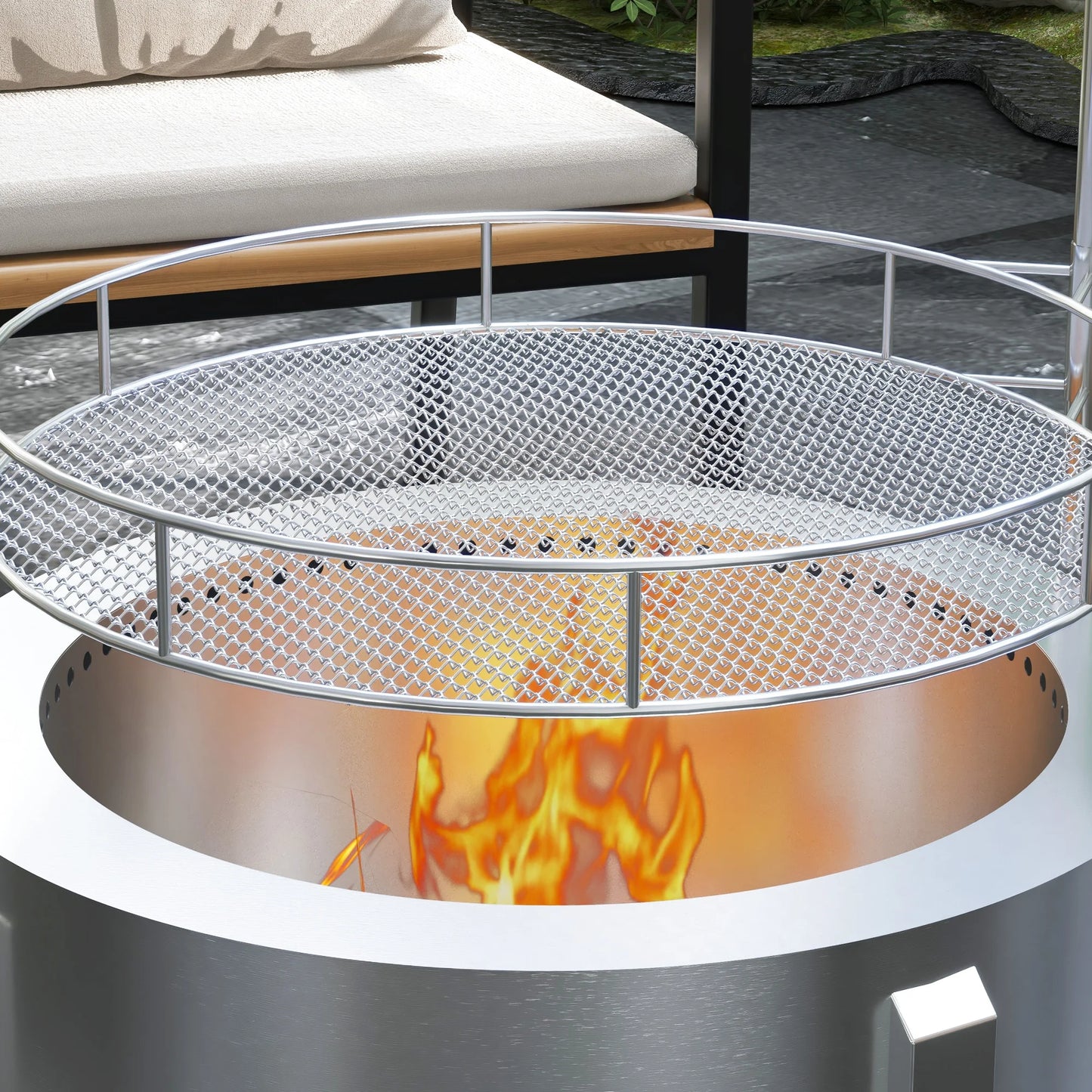 Outsunny Smokeless Fire Pit BBQ Grill Poker Stainless Steel