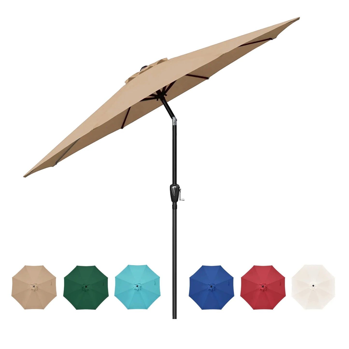 9 Ft Outdoor Patio Umbrella Market Table Umbrella With 8 Sturdy Ribs Push Button Tilt And Crank Waterproof UV Resistant Polyester For Garden Yard Pool