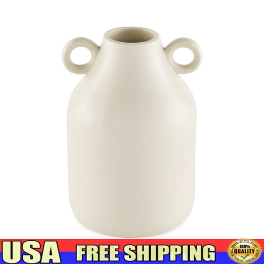 Handcrafted Ceramic Vase with Tapered Shape Round Handles Decorative Home Accent Fresh and Artificial Flowers Ideal Indoor Use