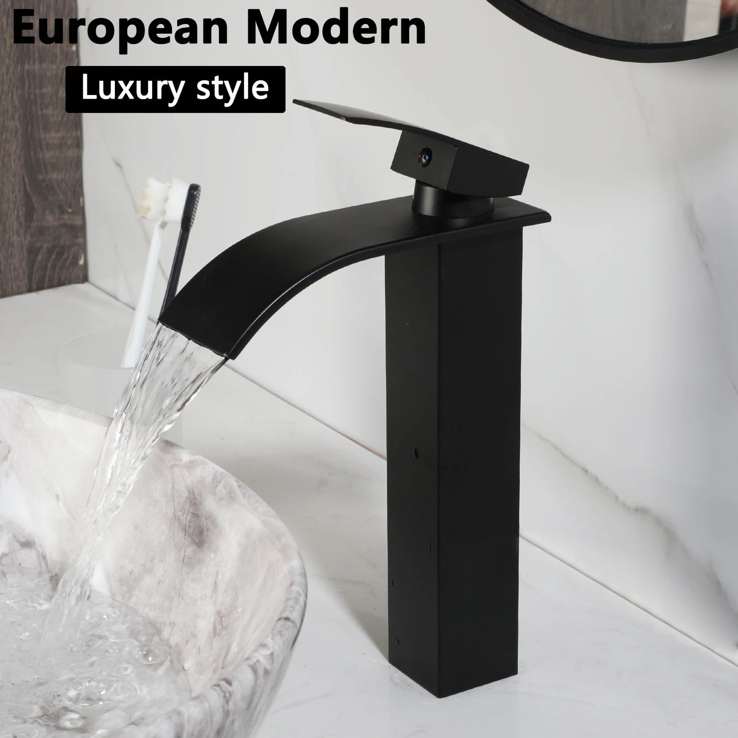 ZAPPO Marbling Rectangle Vessel Sink With Faucet Drain