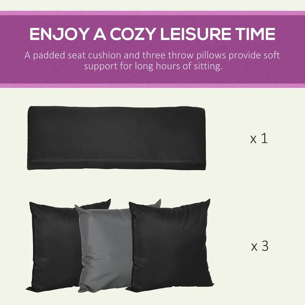 3 Seat Patio Swing with Cushions and Pillows Adjustable Glider Black