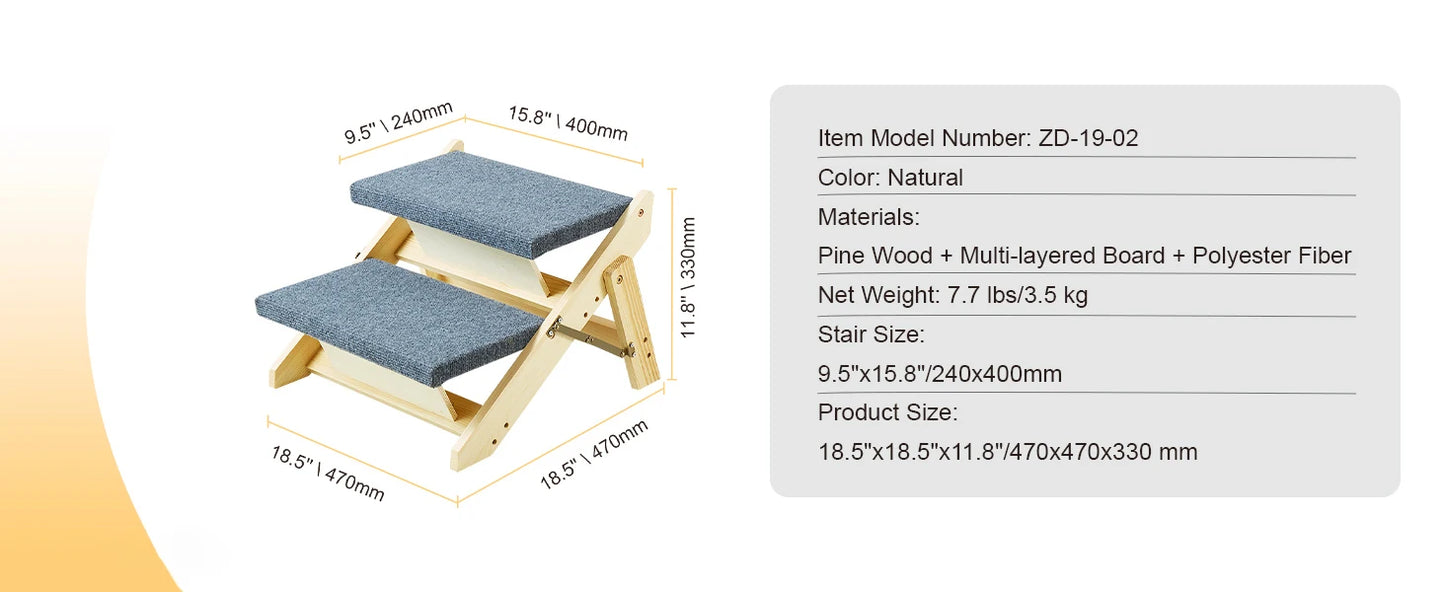 SucceBuy Wooden Pet Steps And Ramp 2-In-1 Foldable Bed Access For Pets
