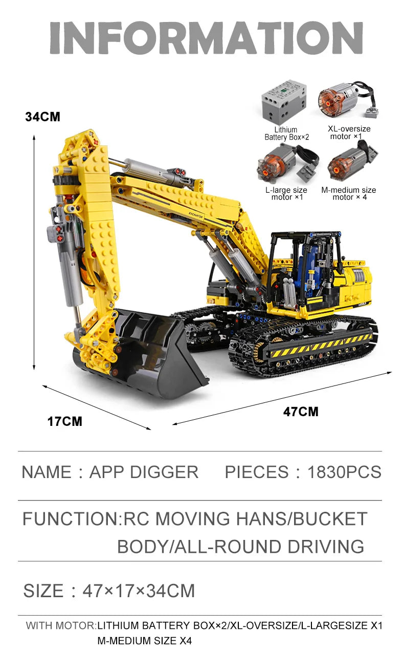 Mould King 13112 Motorized Excavator Building Block With Remote Control